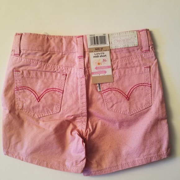 LEVIS Girls 2T & 3T Jacky Midi Adjust Waist Shorts Pink Stretch Denim New w Tags - Picture 7 of 7